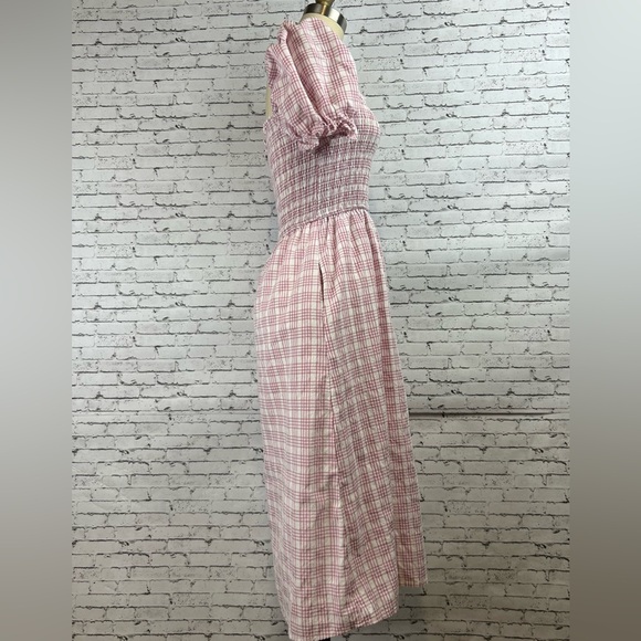 Lena | adorable pink plaid square neck line short sleeve midi dress size S - Picture 5 of 12
